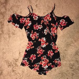 Black/floral cold shoulder romper